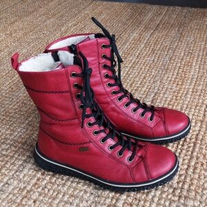 Rieker red leather ankle boots